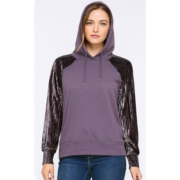 Calia by Carrie Underwood sweatshirt with crushed velvet sleeves hooded SZ XS - Picture 1 of 9